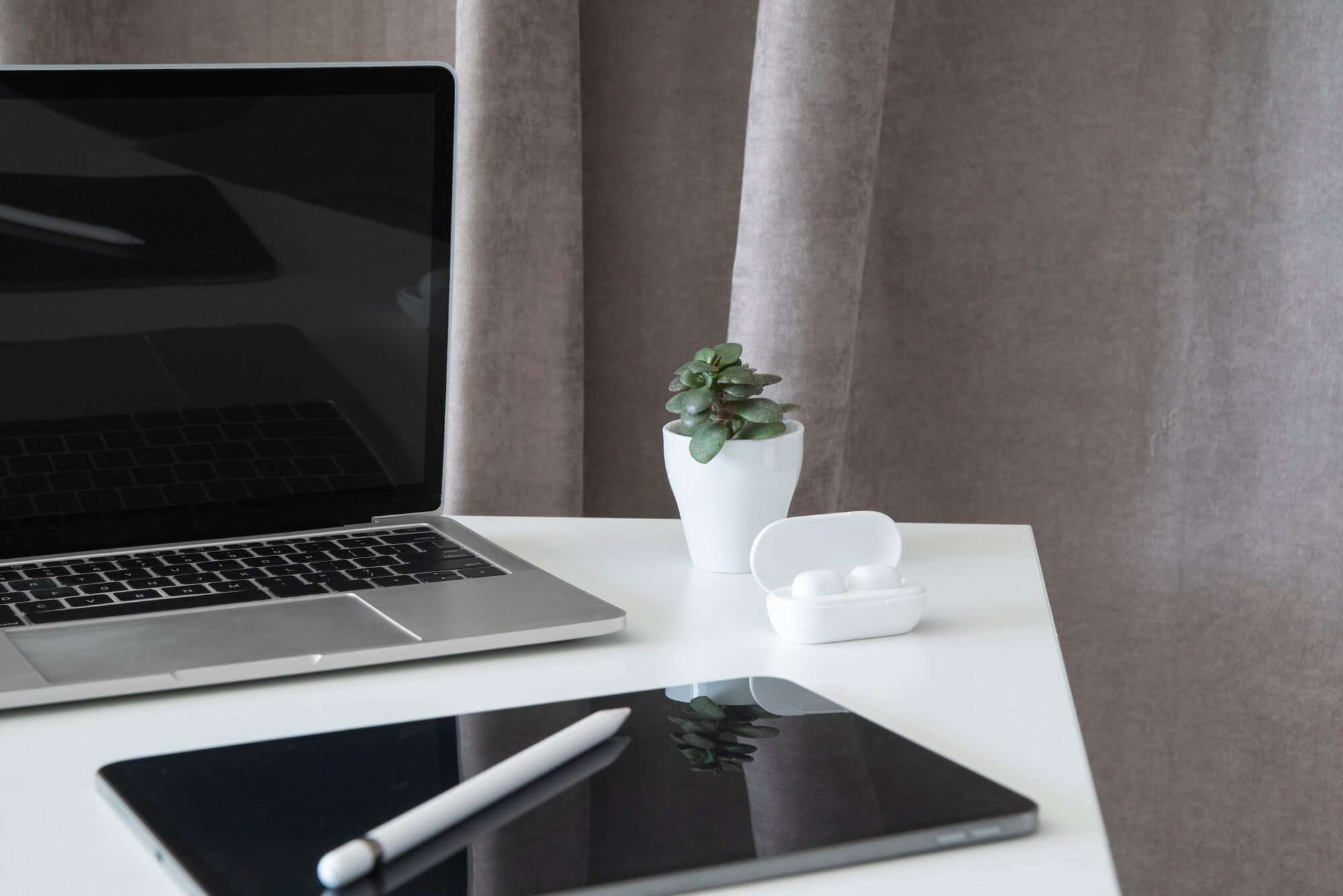 Minimalist desk setup with natural window light
